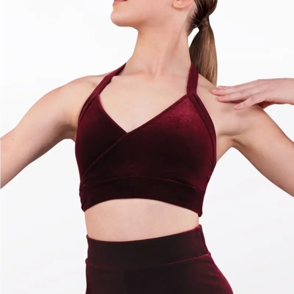 Weissman Burgundy Velvet Dance Costume Set MA Crossover Top & Ruched Skirt
